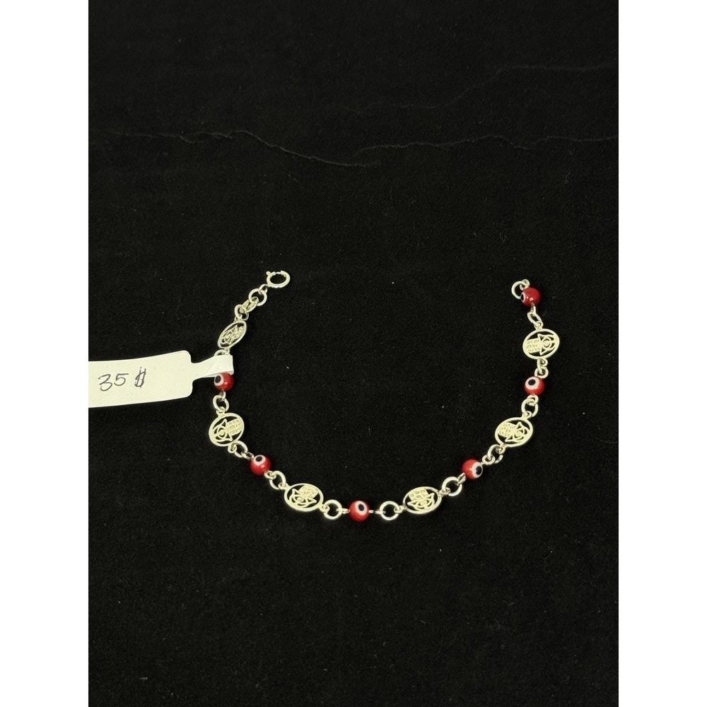 Esclava Con 6 Ojos Turcos Rojos Y Manos, Con Ojo En Medio Silver 925 -‎ 6.5 Inch
